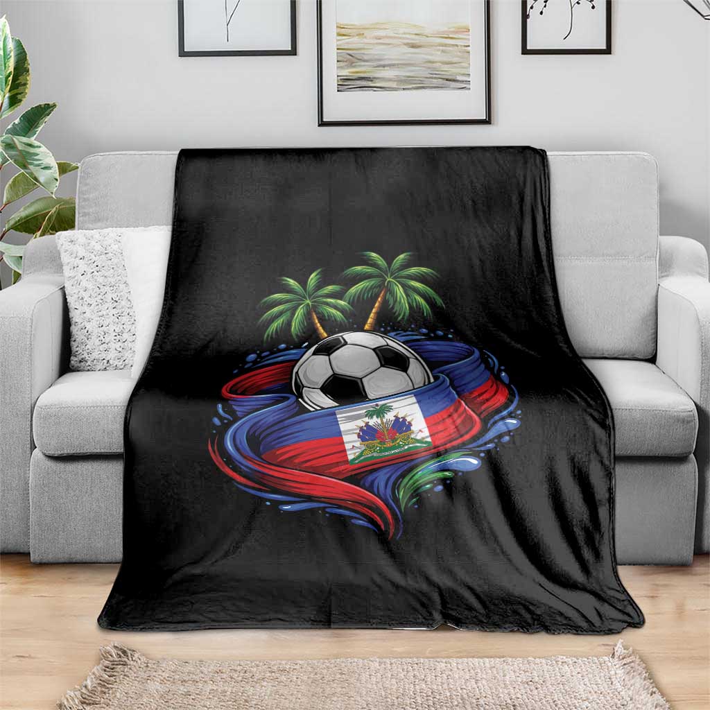 Haitian Flag Soccer Ball Graphic Throw Blanket Tropical Palm Trees Caribbean Haiti Football Fans Pride