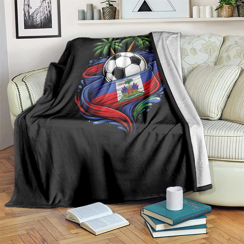 Haitian Flag Soccer Ball Graphic Throw Blanket Tropical Palm Trees Caribbean Haiti Football Fans Pride