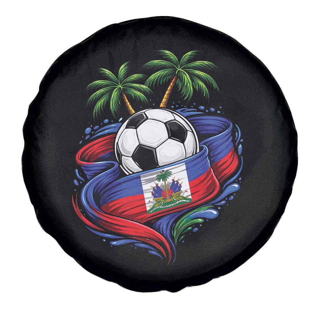 Haitian Flag Soccer Ball Graphic Spare Tire Cover Tropical Palm Trees Caribbean Haiti Football Fans Pride