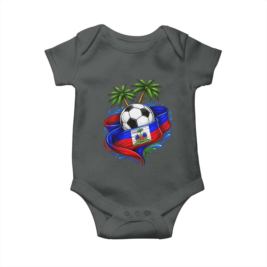 Haitian Flag Soccer Ball Graphic Baby Onesie Tropical Palm Trees Caribbean Haiti Football Fans Pride