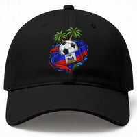 Haitian Flag Soccer Ball Graphic Baseball Cap Tropical Palm Trees Caribbean Haiti Football Fans Pride