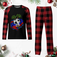 Haitian Flag Soccer Ball Graphic Plaid Pajama Set Tropical Palm Trees Caribbean Haiti Football Fans Pride