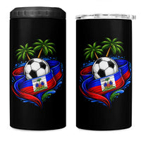 Haitian Flag Soccer Ball Graphic 4 in 1 Can Cooler Tumbler Tropical Palm Trees Caribbean Haiti Football Fans Pride