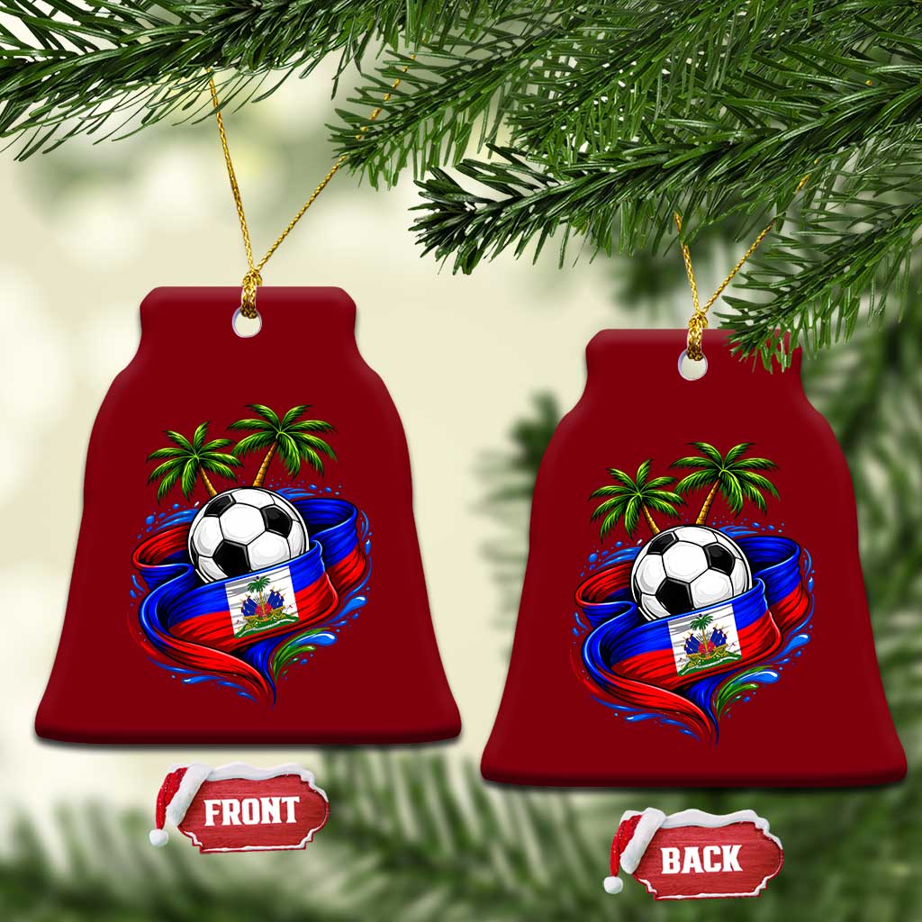 Haitian Flag Soccer Ball Graphic Ceramic Ornament Tropical Palm Trees Caribbean Haiti Football Fans Pride