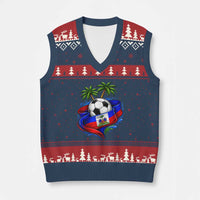 Haitian Flag Soccer Ball Graphic V-Neck Knit Sweater Vest Tropical Palm Trees Caribbean Haiti Football Fans Pride