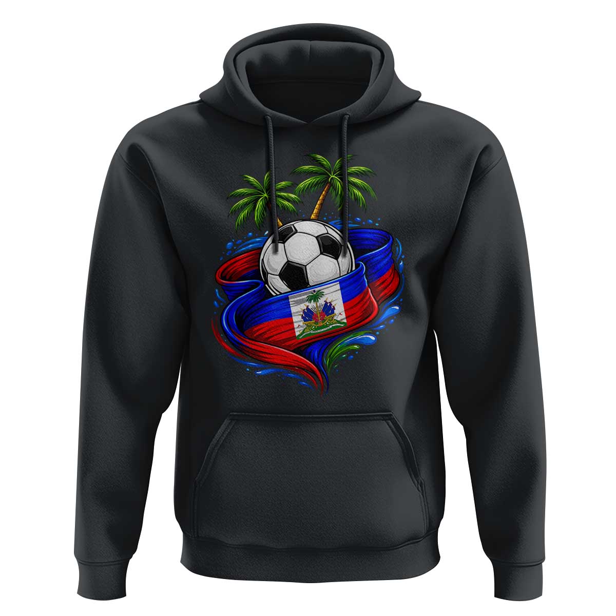 Haitian Flag Soccer Ball Graphic Hoodie Tropical Palm Trees Caribbean Haiti Football Fans Pride