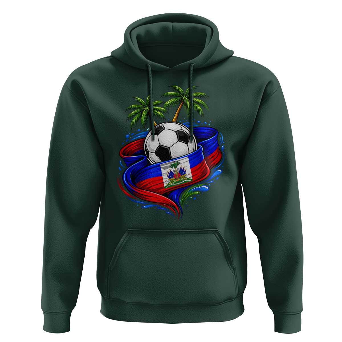 Haitian Flag Soccer Ball Graphic Hoodie Tropical Palm Trees Caribbean Haiti Football Fans Pride