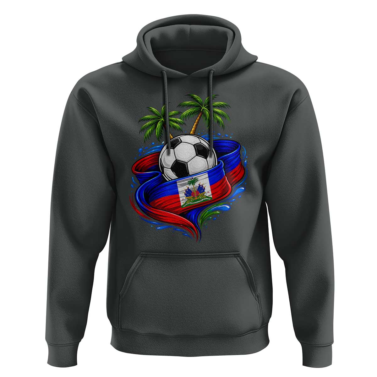 Haitian Flag Soccer Ball Graphic Hoodie Tropical Palm Trees Caribbean Haiti Football Fans Pride