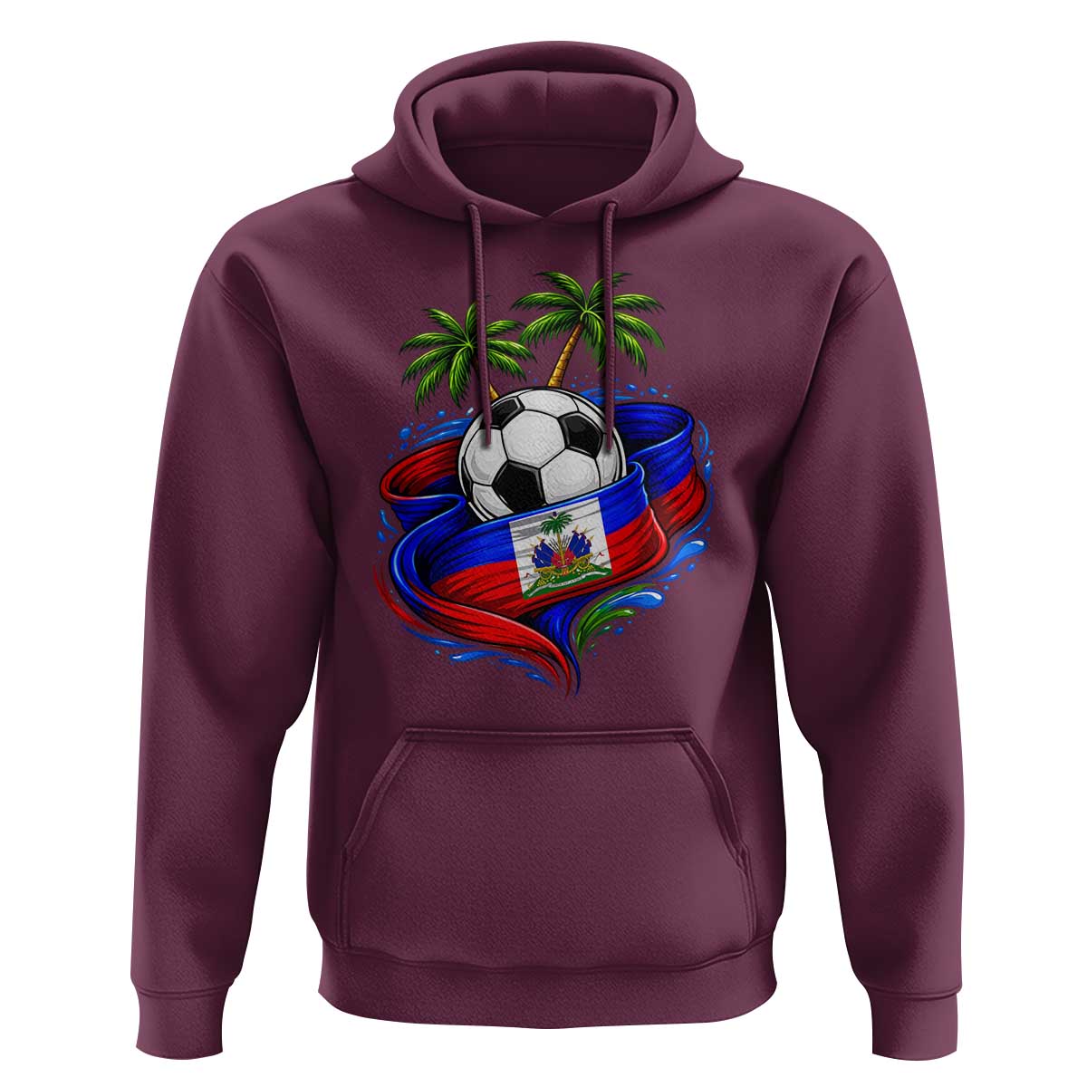 Haitian Flag Soccer Ball Graphic Hoodie Tropical Palm Trees Caribbean Haiti Football Fans Pride