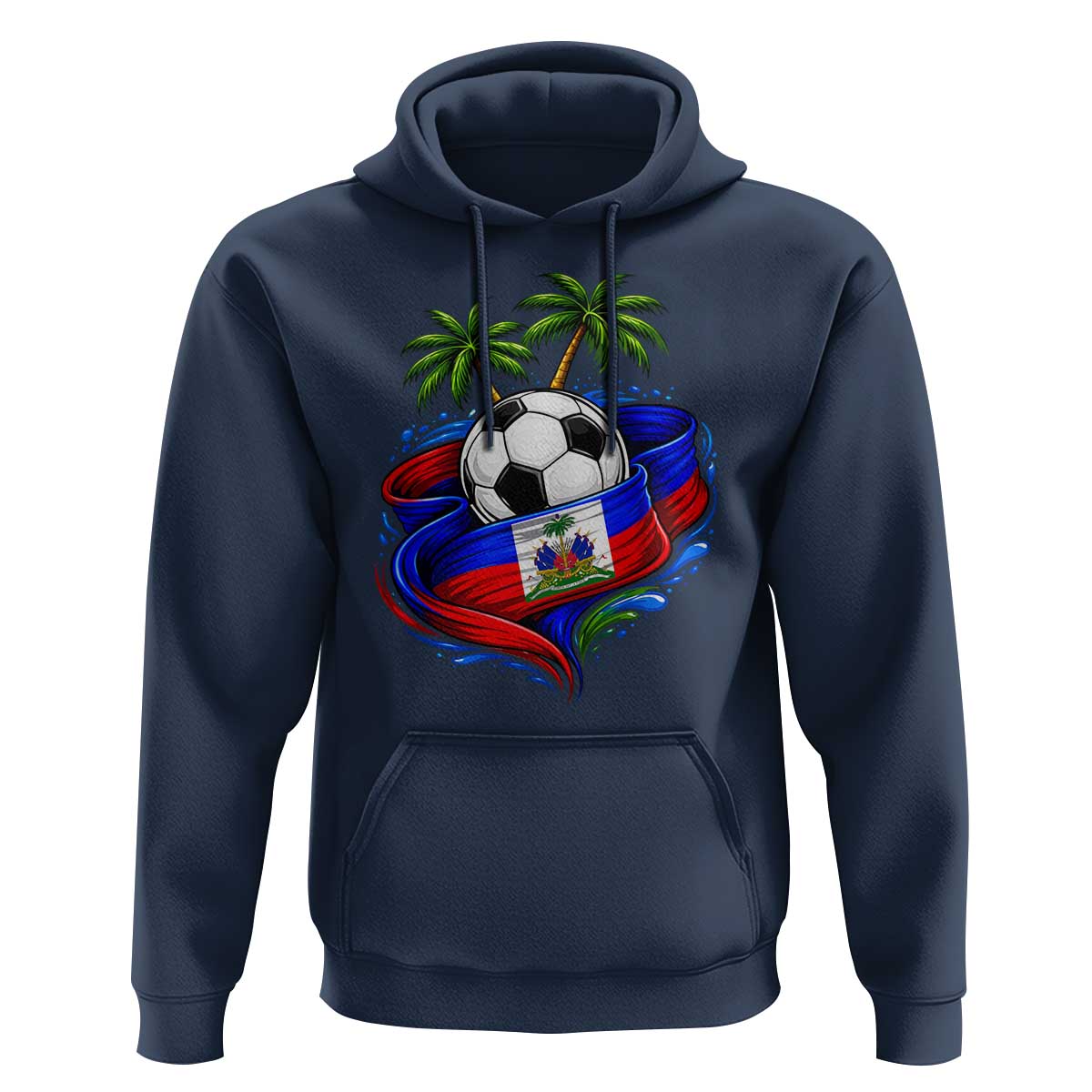 Haitian Flag Soccer Ball Graphic Hoodie Tropical Palm Trees Caribbean Haiti Football Fans Pride