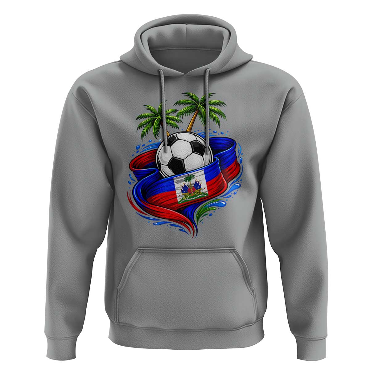 Haitian Flag Soccer Ball Graphic Hoodie Tropical Palm Trees Caribbean Haiti Football Fans Pride