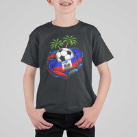 Haitian Flag Soccer Ball Graphic T Shirt For Kid Tropical Palm Trees Caribbean Haiti Football Fans Pride