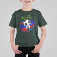 Haitian Flag Soccer Ball Graphic T Shirt For Kid Tropical Palm Trees Caribbean Haiti Football Fans Pride