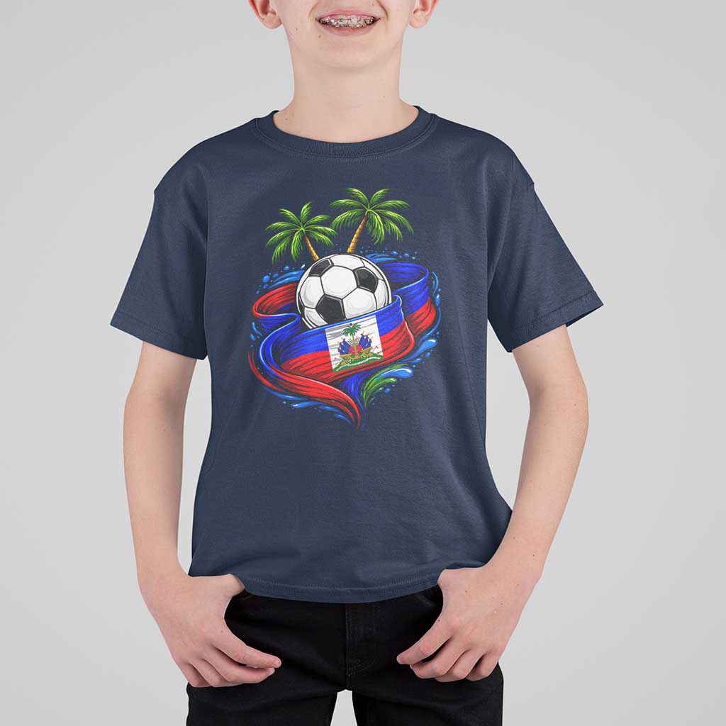 Haitian Flag Soccer Ball Graphic T Shirt For Kid Tropical Palm Trees Caribbean Haiti Football Fans Pride