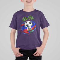 Haitian Flag Soccer Ball Graphic T Shirt For Kid Tropical Palm Trees Caribbean Haiti Football Fans Pride