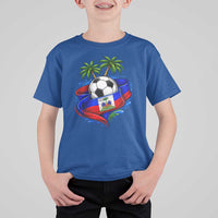 Haitian Flag Soccer Ball Graphic T Shirt For Kid Tropical Palm Trees Caribbean Haiti Football Fans Pride