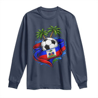 Haitian Flag Soccer Ball Graphic Long Sleeve Shirt Tropical Palm Trees Caribbean Haiti Football Fans Pride