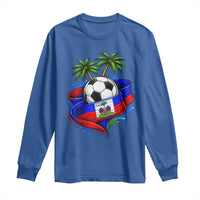 Haitian Flag Soccer Ball Graphic Long Sleeve Shirt Tropical Palm Trees Caribbean Haiti Football Fans Pride