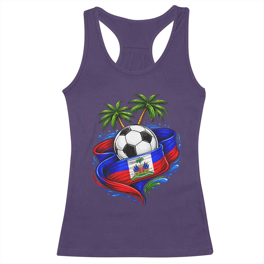 Haitian Flag Soccer Ball Graphic Racerback Tank Top Tropical Palm Trees Caribbean Haiti Football Fans Pride