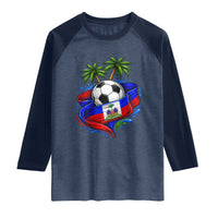Haitian Flag Soccer Ball Graphic Raglan Shirt Tropical Palm Trees Caribbean Haiti Football Fans Pride