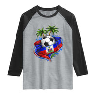 Haitian Flag Soccer Ball Graphic Raglan Shirt Tropical Palm Trees Caribbean Haiti Football Fans Pride