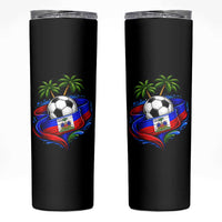 Haitian Flag Soccer Ball Graphic Skinny Tumbler Tropical Palm Trees Caribbean Haiti Football Fans Pride