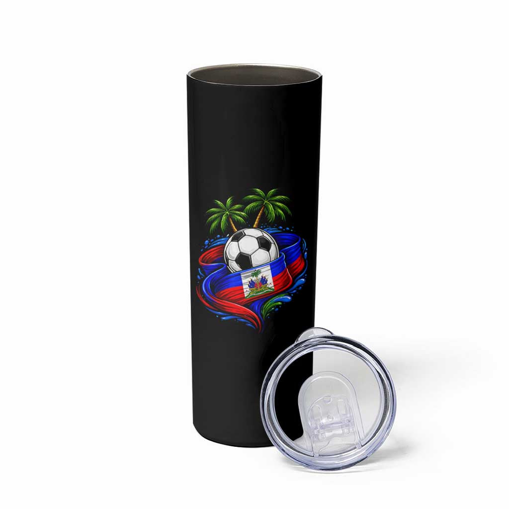 Haitian Flag Soccer Ball Graphic Skinny Tumbler Tropical Palm Trees Caribbean Haiti Football Fans Pride