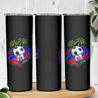 Haitian Flag Soccer Ball Graphic Skinny Tumbler Tropical Palm Trees Caribbean Haiti Football Fans Pride
