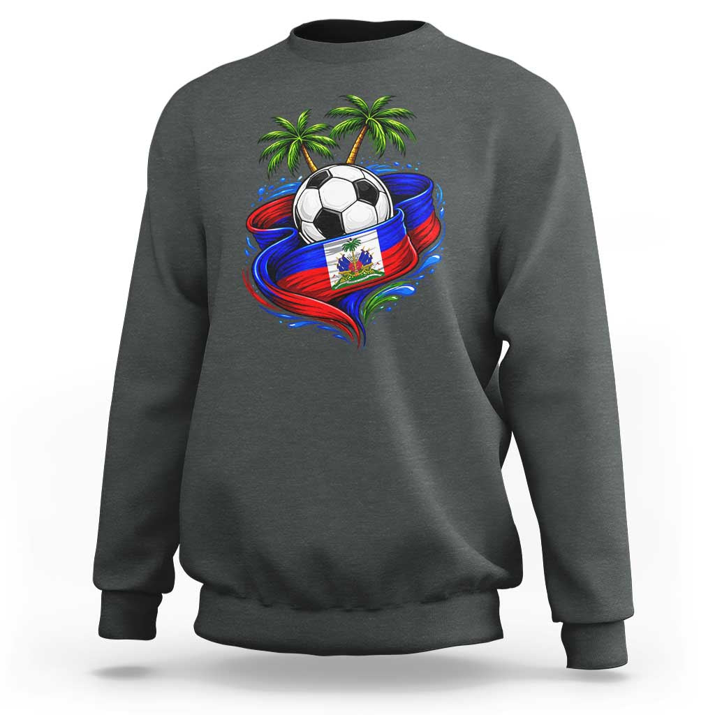 Haitian Flag Soccer Ball Graphic Sweatshirt Tropical Palm Trees Caribbean Haiti Football Fans Pride