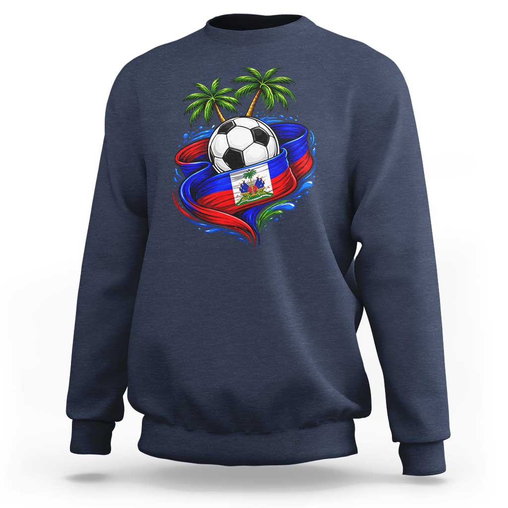 Haitian Flag Soccer Ball Graphic Sweatshirt Tropical Palm Trees Caribbean Haiti Football Fans Pride