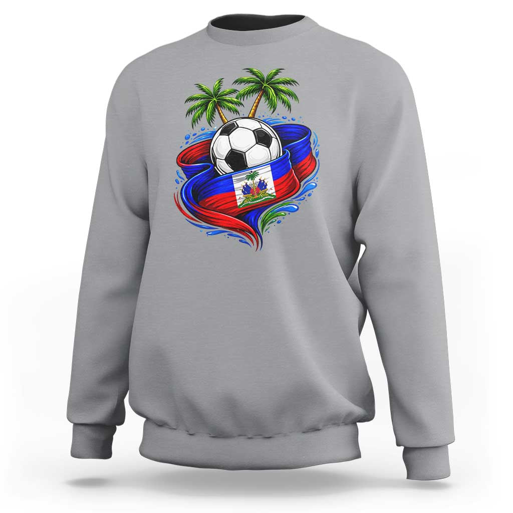 Haitian Flag Soccer Ball Graphic Sweatshirt Tropical Palm Trees Caribbean Haiti Football Fans Pride