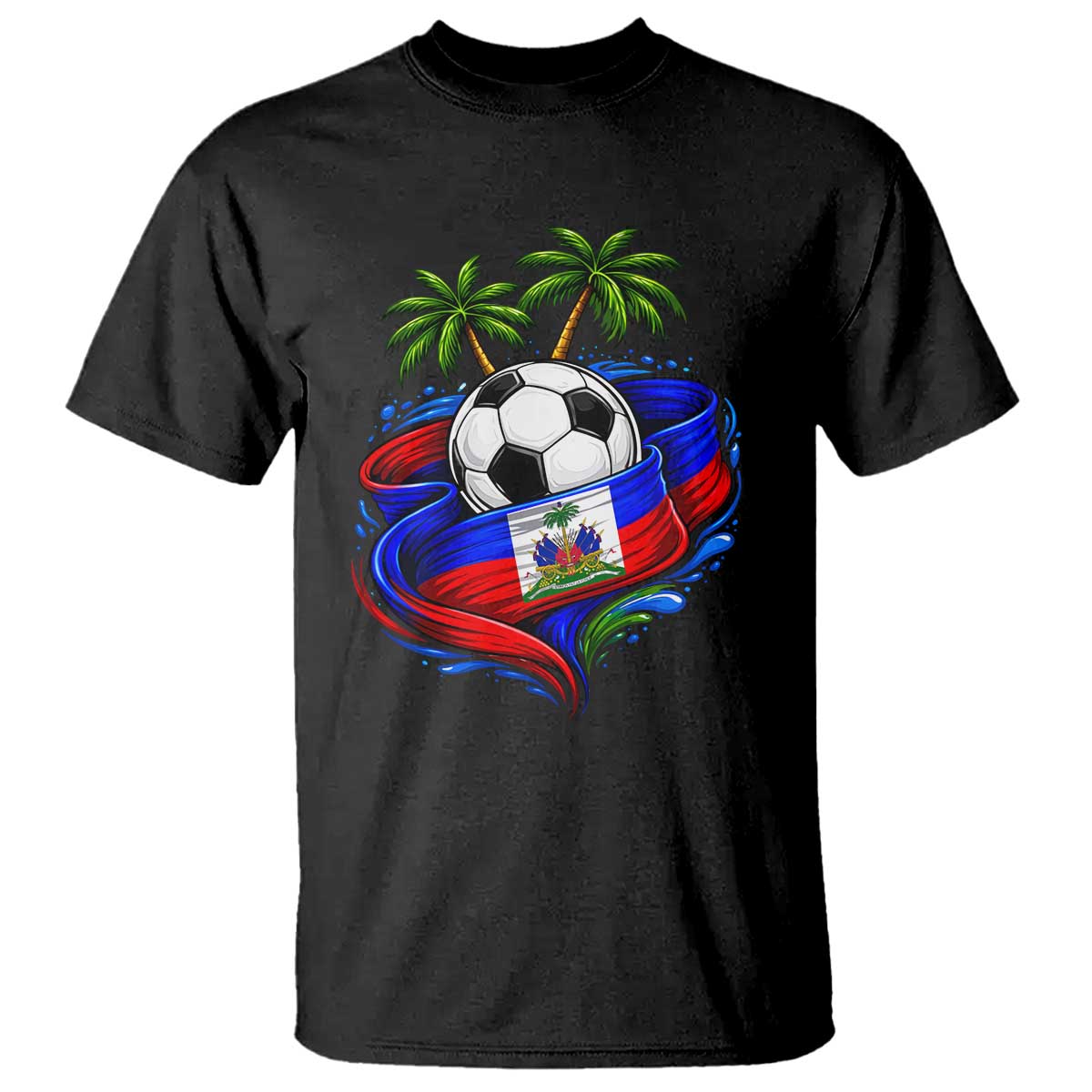 Haitian Flag Soccer Ball Graphic T Shirt Tropical Palm Trees Caribbean Haiti Football Fans Pride
