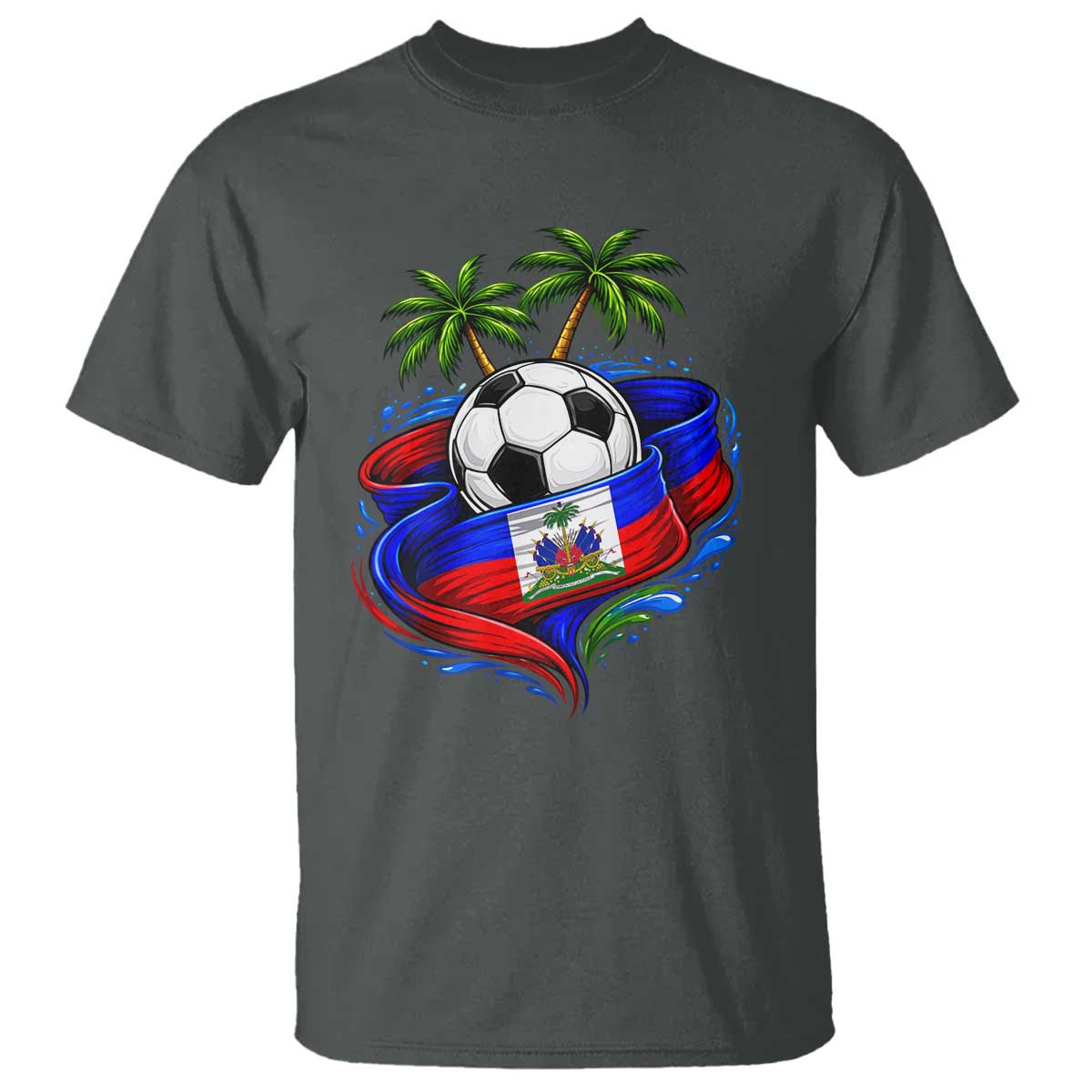 Haitian Flag Soccer Ball Graphic T Shirt Tropical Palm Trees Caribbean Haiti Football Fans Pride