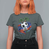 Haitian Flag Soccer Ball Graphic T Shirt For Women Tropical Palm Trees Caribbean Haiti Football Fans Pride