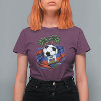 Haitian Flag Soccer Ball Graphic T Shirt For Women Tropical Palm Trees Caribbean Haiti Football Fans Pride