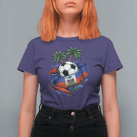 Haitian Flag Soccer Ball Graphic T Shirt For Women Tropical Palm Trees Caribbean Haiti Football Fans Pride