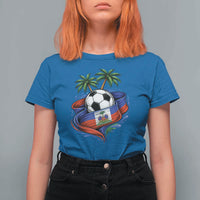 Haitian Flag Soccer Ball Graphic T Shirt For Women Tropical Palm Trees Caribbean Haiti Football Fans Pride