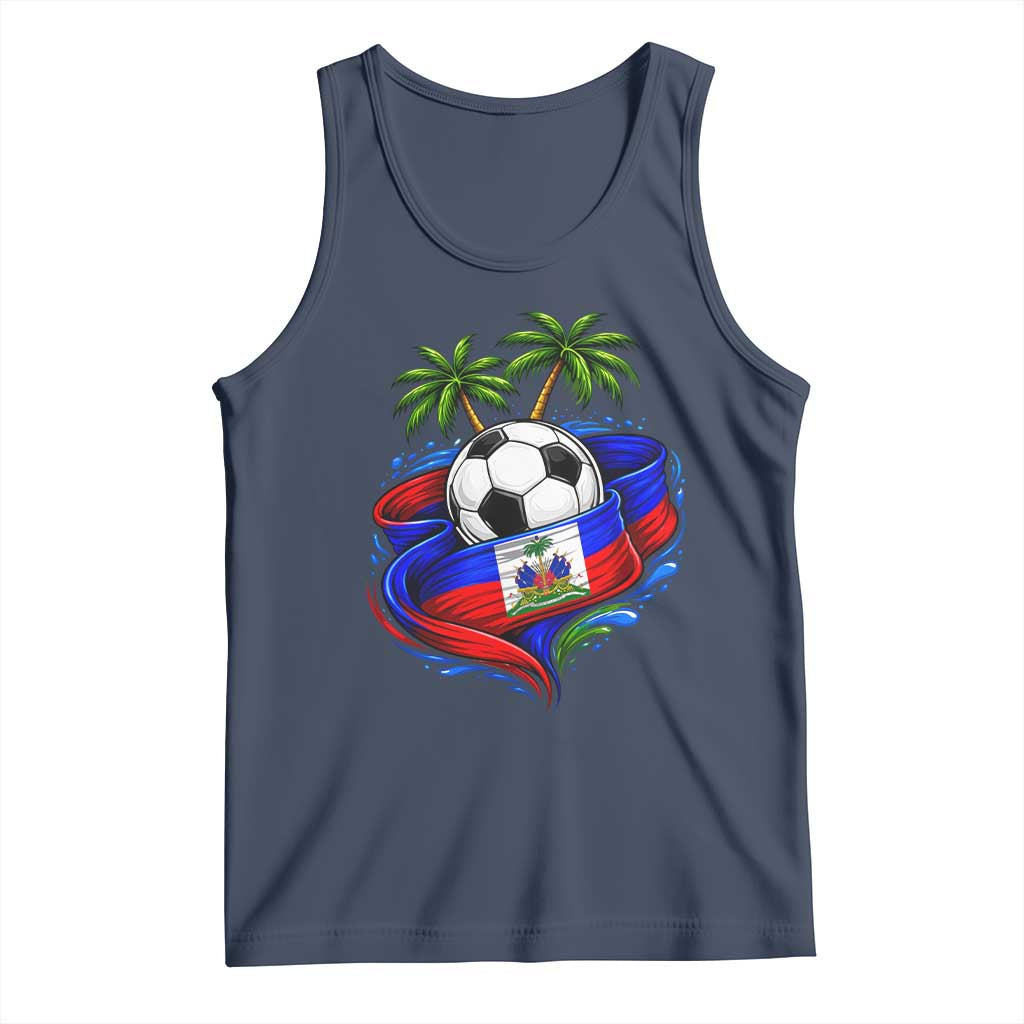 Haitian Flag Soccer Ball Graphic Tank Top Tropical Palm Trees Caribbean Haiti Football Fans Pride
