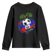 Haitian Flag Soccer Ball Graphic Youth Sweatshirt Tropical Palm Trees Caribbean Haiti Football Fans Pride