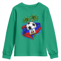 Haitian Flag Soccer Ball Graphic Youth Sweatshirt Tropical Palm Trees Caribbean Haiti Football Fans Pride