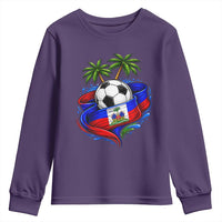Haitian Flag Soccer Ball Graphic Youth Sweatshirt Tropical Palm Trees Caribbean Haiti Football Fans Pride