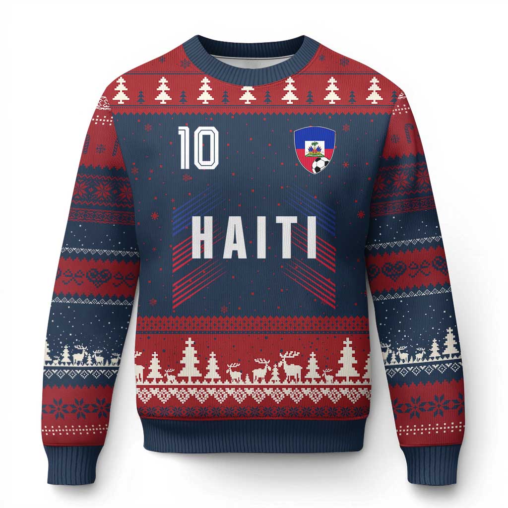Haiti Soccer Sports Graphic Number 10 Jersey Style Ugly Christmas Sweater Proud Haitian Football Fans Game Day Pride