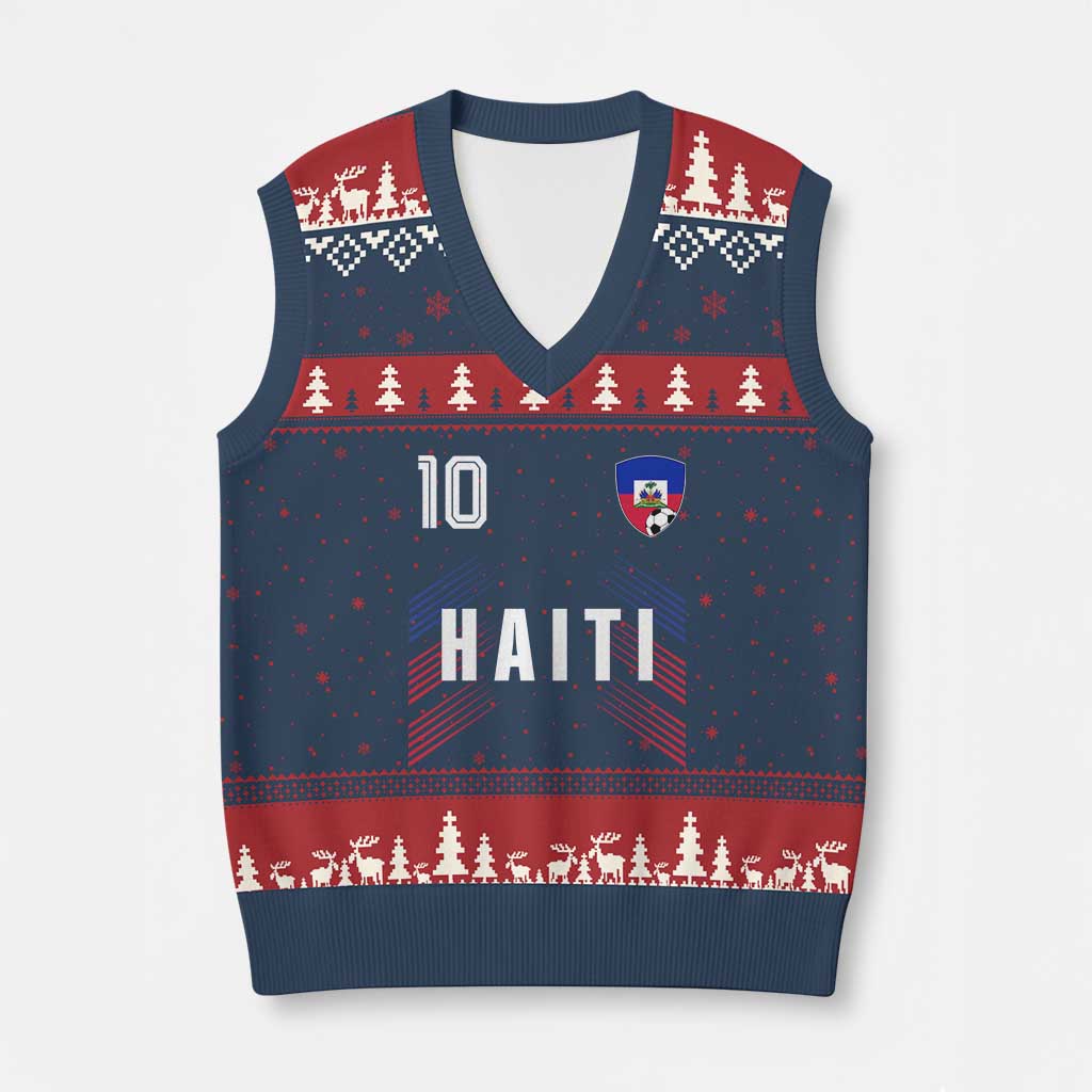 Haiti Soccer Sports Graphic Number 10 Jersey Style V-Neck Knit Sweater Vest Proud Haitian Football Fans Game Day Pride