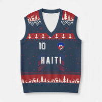 Haiti Soccer Sports Graphic Number 10 Jersey Style V-Neck Knit Sweater Vest Proud Haitian Football Fans Game Day Pride