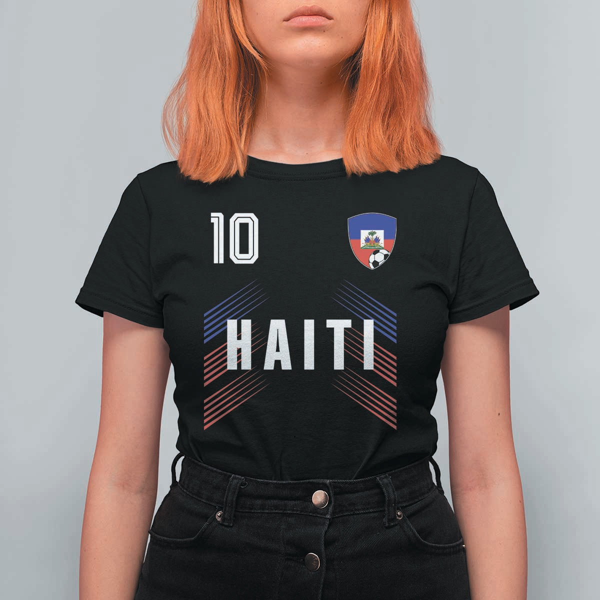 Haiti Soccer Sports Graphic Number 10 Jersey Style T Shirt For Women Proud Haitian Football Fans Game Day Pride