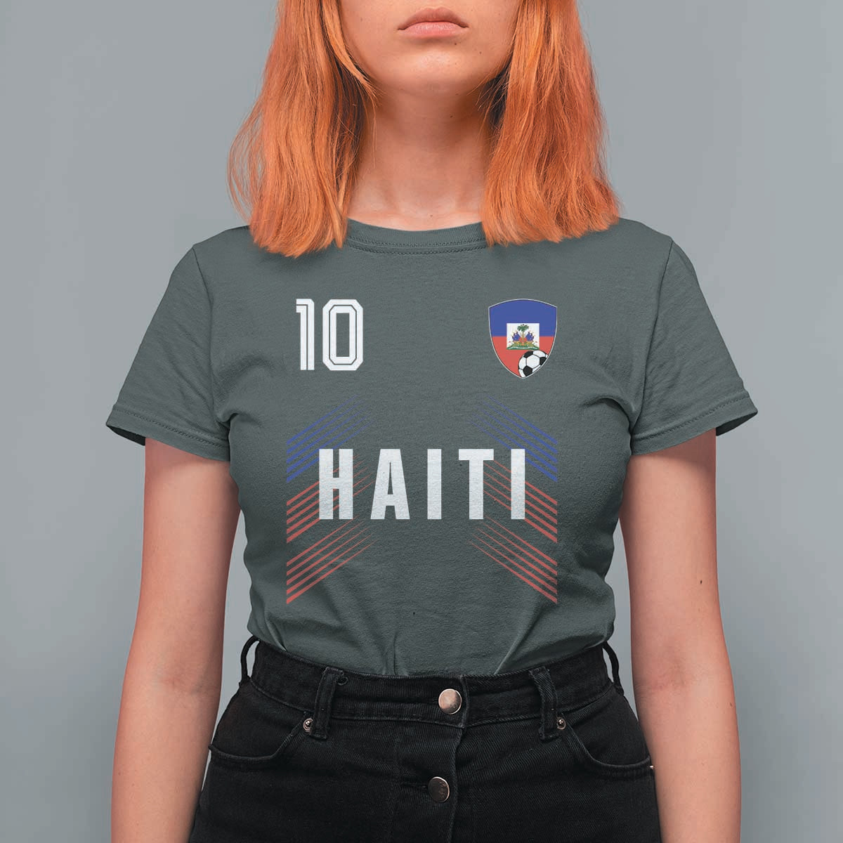 Haiti Soccer Sports Graphic Number 10 Jersey Style T Shirt For Women Proud Haitian Football Fans Game Day Pride