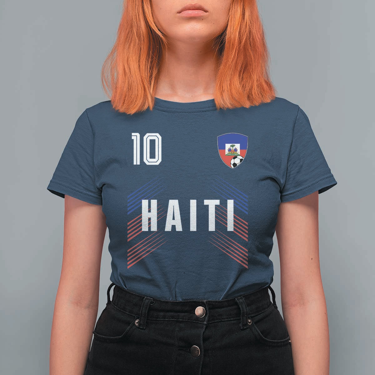 Haiti Soccer Sports Graphic Number 10 Jersey Style T Shirt For Women Proud Haitian Football Fans Game Day Pride