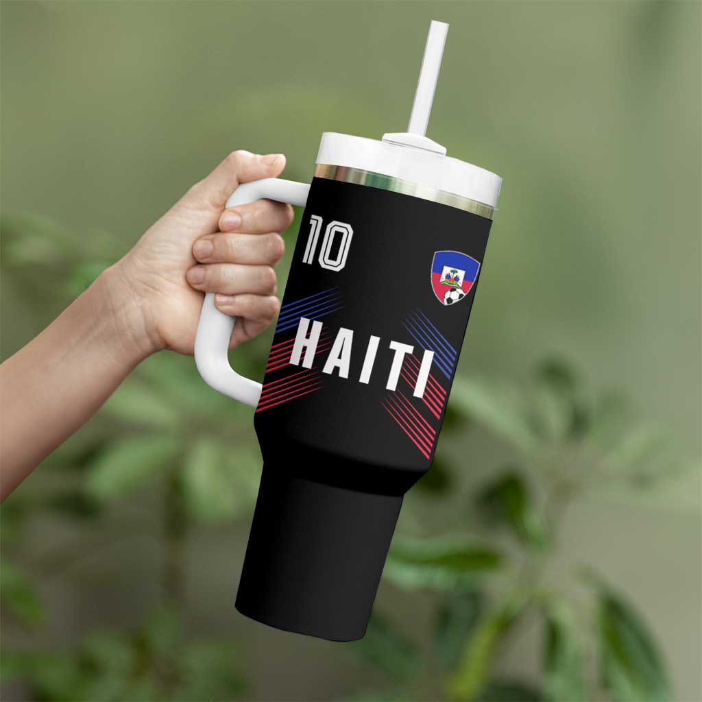 Haiti Soccer Sports Graphic Number 10 Jersey Style Tumbler With Handle Proud Haitian Football Fans Game Day Pride