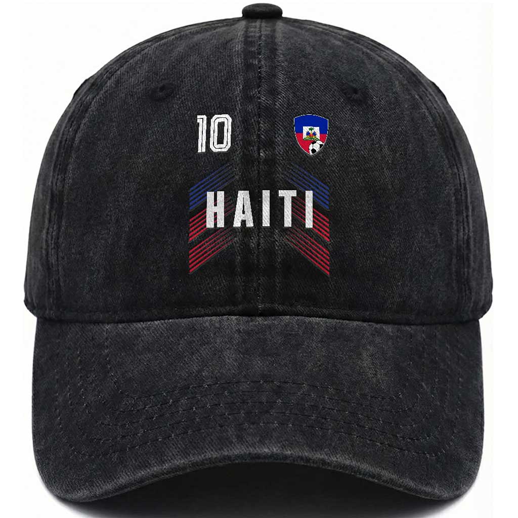Haiti Soccer Sports Graphic Number 10 Jersey Style Washed Cotton Baseball Cap Proud Haitian Football Fans Game Day Pride