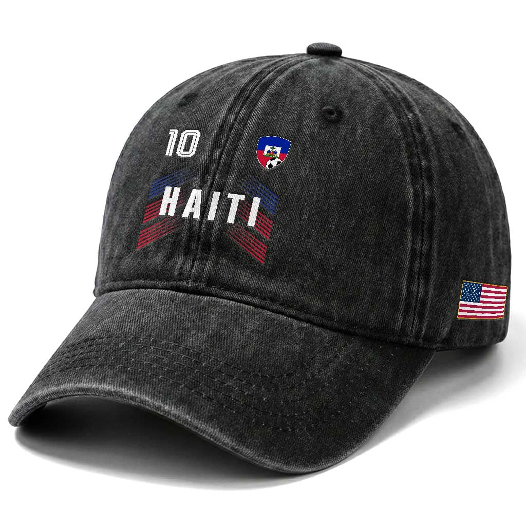 Haiti Soccer Sports Graphic Number 10 Jersey Style Washed Cotton Baseball Cap Proud Haitian Football Fans Game Day Pride